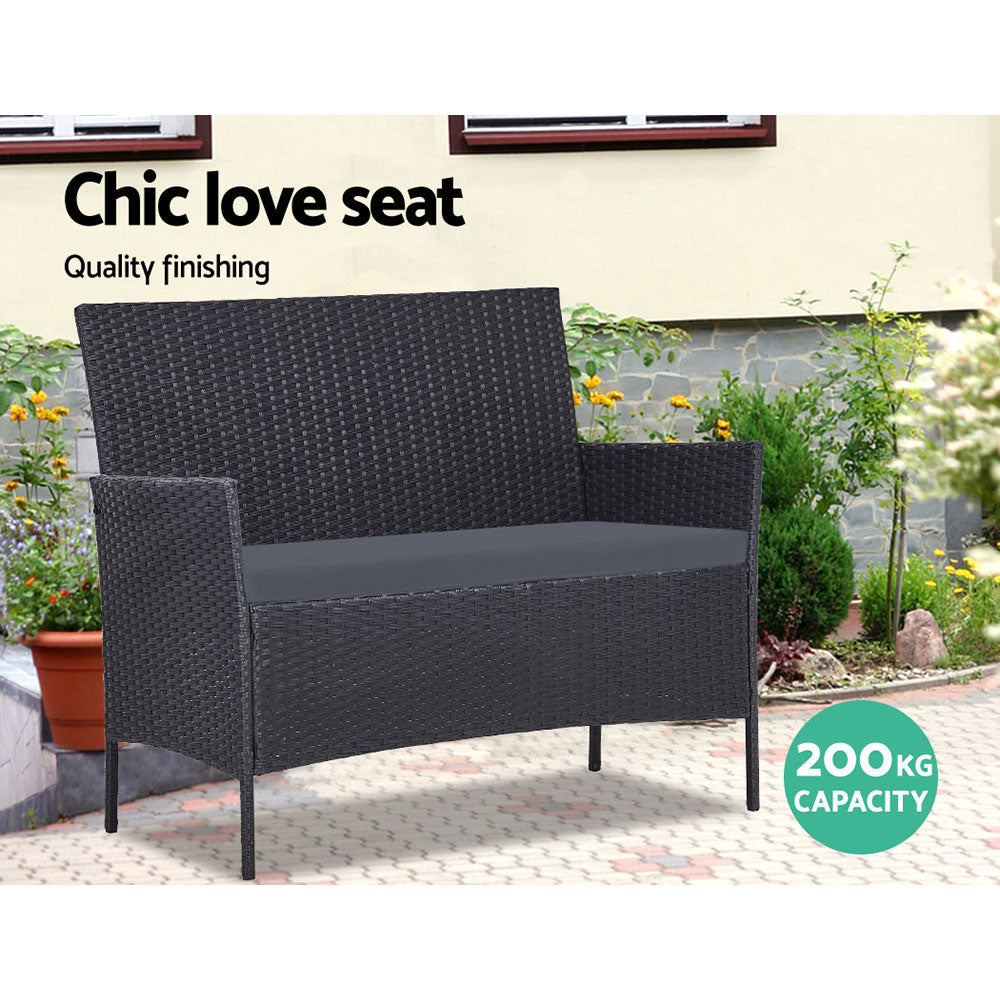 Gardeon 4 Seater Outdoor Sofa Set Wicker Setting Table Chair Furniture Dark Grey-Outdoor Dining Sets-PEROZ Accessories