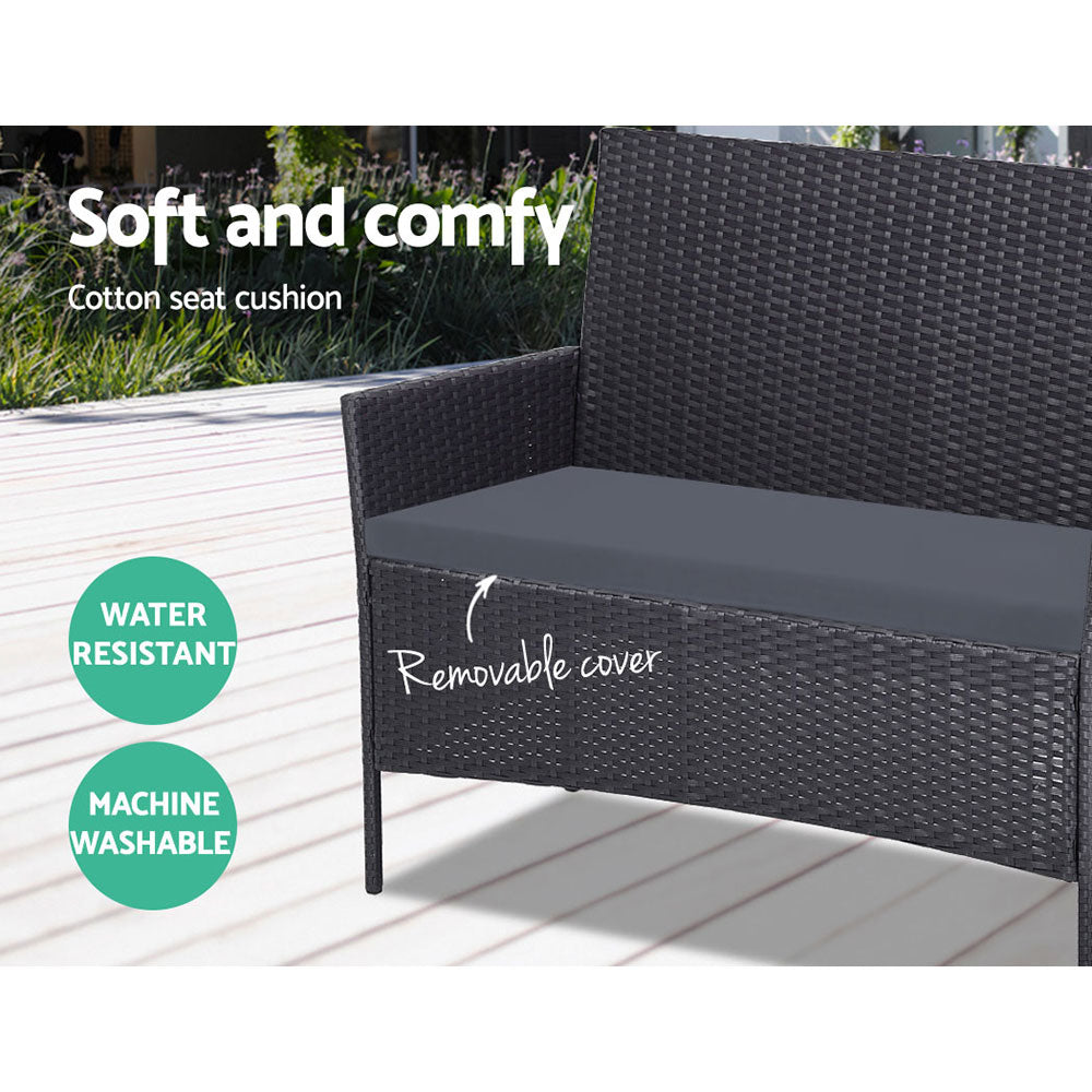 Gardeon 4 Seater Outdoor Sofa Set Wicker Setting Table Chair Furniture Dark Grey-Outdoor Dining Sets-PEROZ Accessories