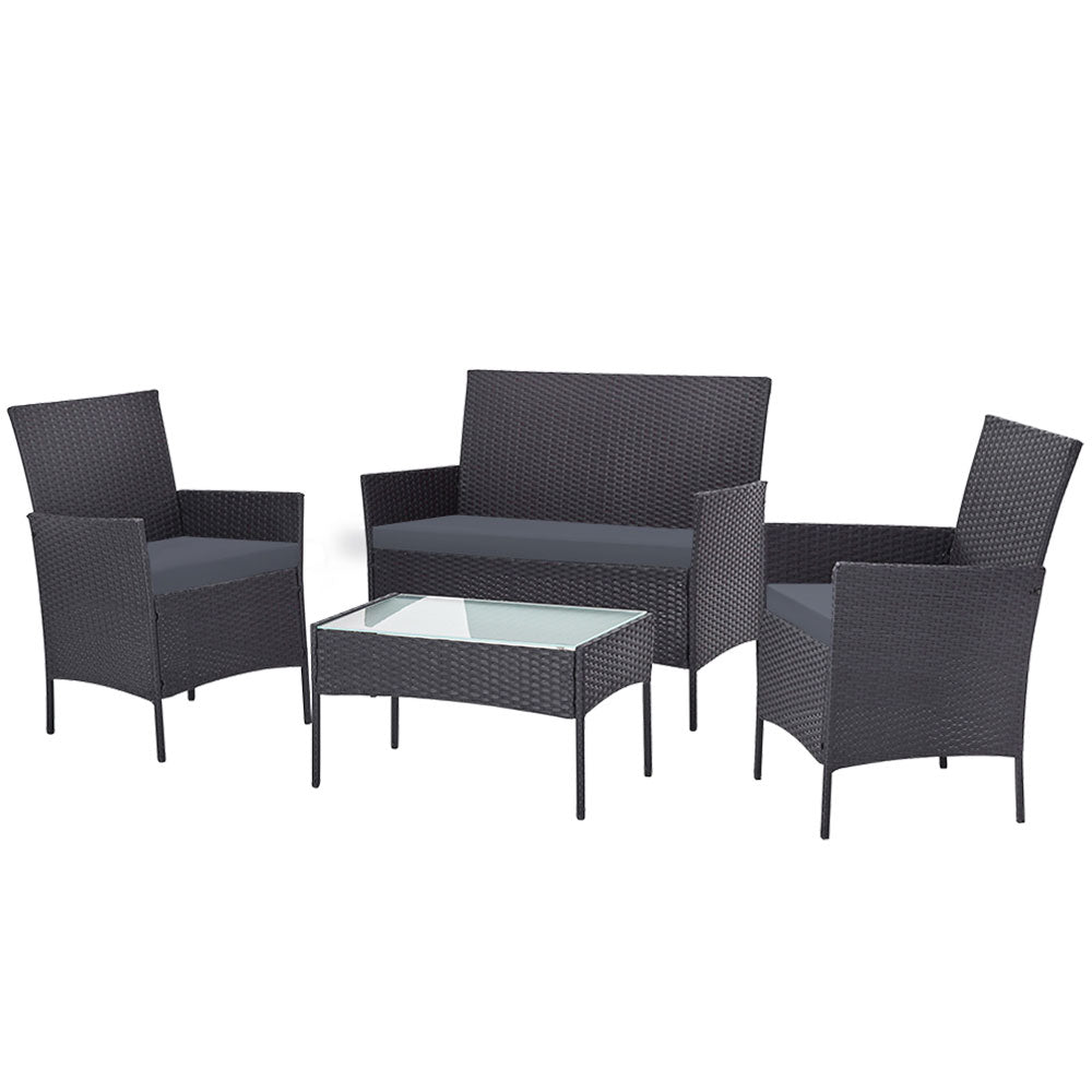 Gardeon 4 Seater Outdoor Sofa Set with Storage Cover Wicker Table Chair DarkGrey-Outdoor Sofa Sets-PEROZ Accessories
