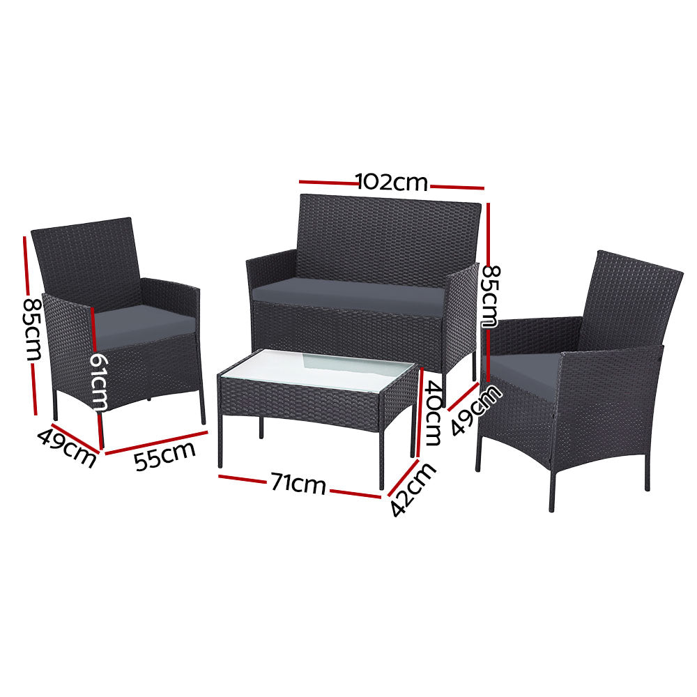 Gardeon 4 Seater Outdoor Sofa Set with Storage Cover Wicker Table Chair DarkGrey-Outdoor Sofa Sets-PEROZ Accessories