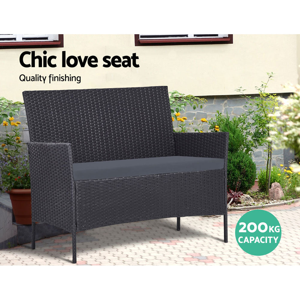 Gardeon 4 Seater Outdoor Sofa Set with Storage Cover Wicker Table Chair DarkGrey-Outdoor Sofa Sets-PEROZ Accessories