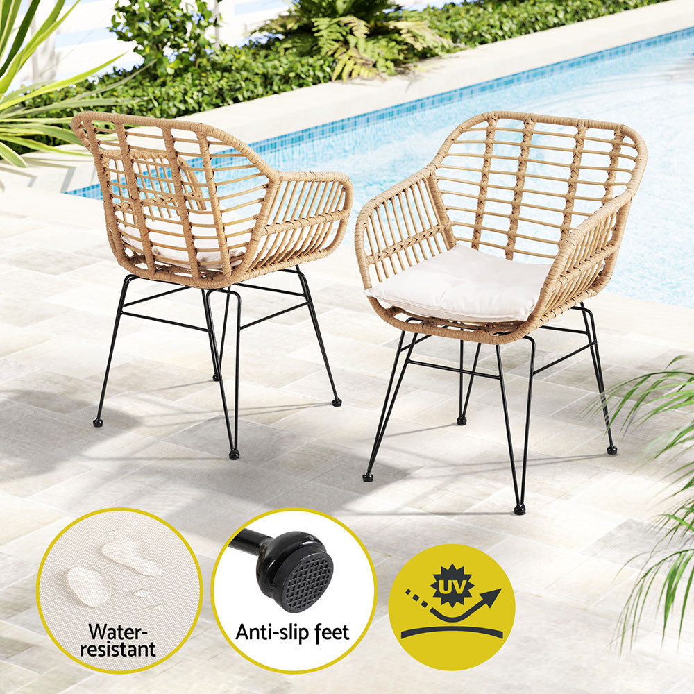 Gardeon 3PC Outdoor Furniture Bistro Set Lounge Setting Table Chairs Cushion Patio Grey-Furniture > Outdoor-PEROZ Accessories