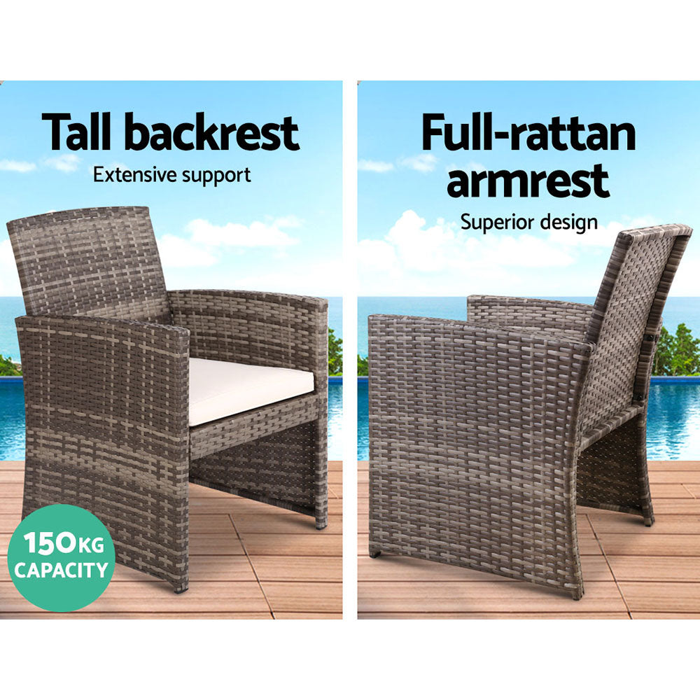 Gardeon 4 PCS Outdoor Sofa Set Rattan Chair Table Setting Garden Furniture Grey-Outdoor Furniture Sets-PEROZ Accessories