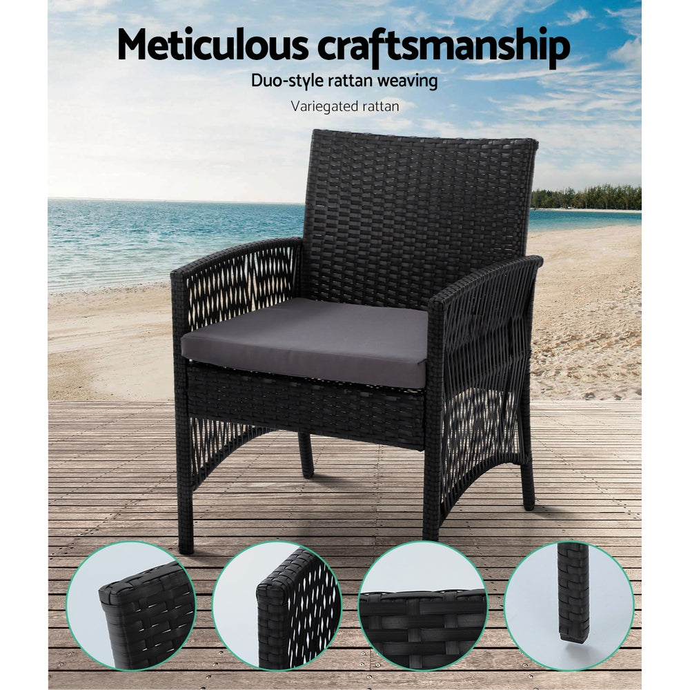 Gardeon 4PCS Outdoor Sofa Set Wicker Harp Chair Table Garden Furniture Black-Outdoor Furniture Sets-PEROZ Accessories