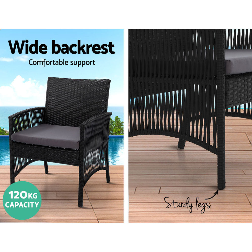 Gardeon 4PCS OutdoorSofa Set with Storage Cover Wicker Harp Chair Table Black-Outdoor Furniture Sets-PEROZ Accessories