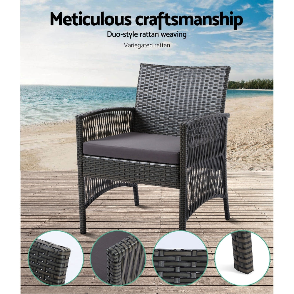 Gardeon 4PCS Outdoor Sofa Set Wicker Harp Chair Table Garden Furniture Grey-Outdoor Furniture Sets-PEROZ Accessories