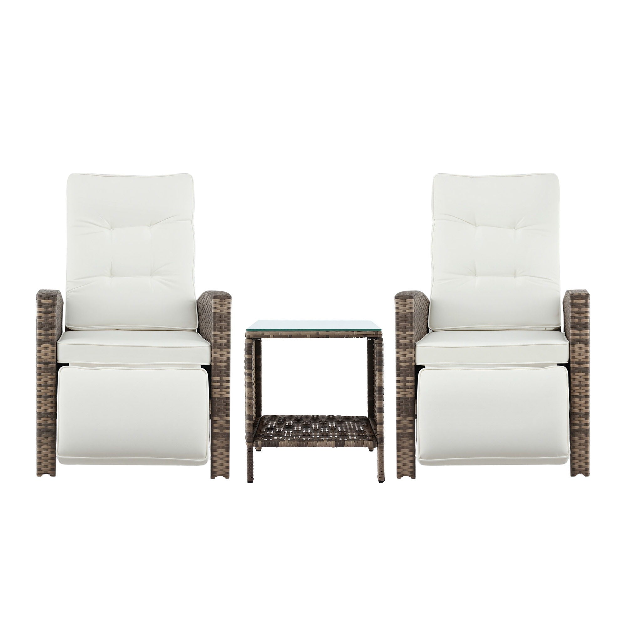 Gardeon 3PC Outdoor Bistro Set Recliner Chairs Table Sun lounge Patio Furniture Wicker Adjustable-Furniture > Outdoor > Outdoor Chairs-PEROZ Accessories