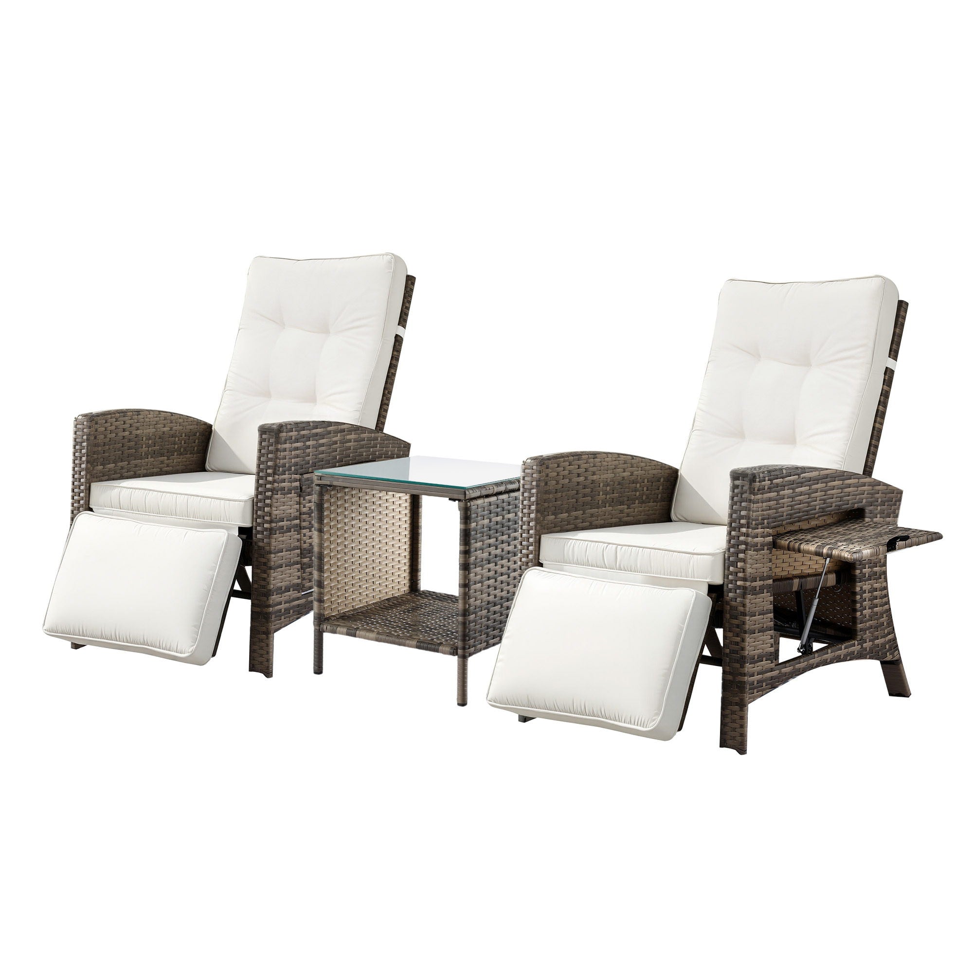 Gardeon 3PC Outdoor Bistro Set Recliner Chairs Table Sun lounge Patio Furniture Wicker Adjustable-Furniture > Outdoor > Outdoor Chairs-PEROZ Accessories