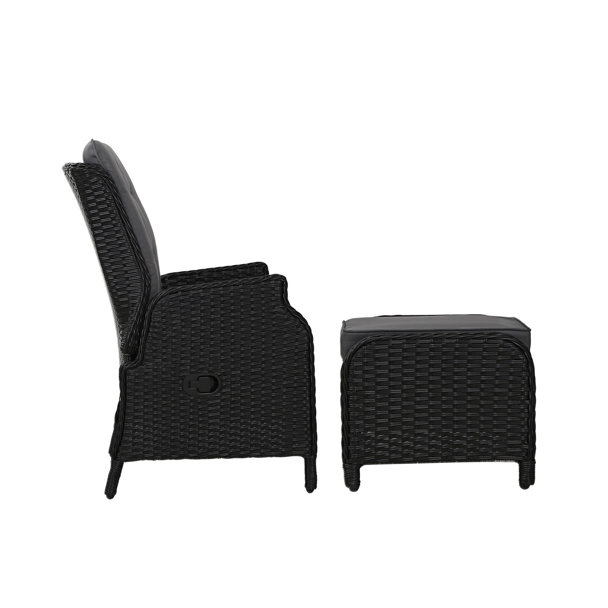 Gardeon Recliner Chair Sun lounge Wicker Lounger Outdoor Furniture Patio Adjustable Black-Sun Lounges-PEROZ Accessories