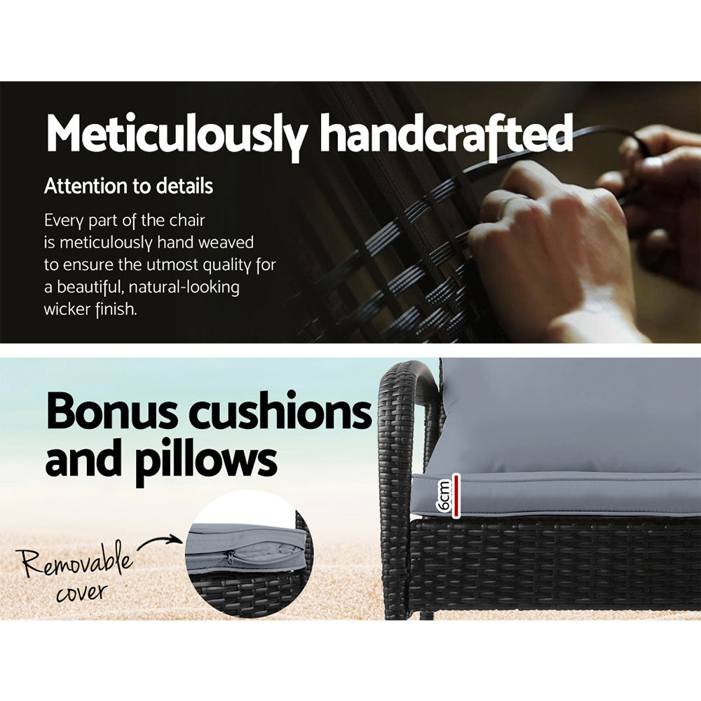 Gardeon 2PC Rocking Chair Table Wicker Outdoor Furniture Patio Lounge Setting-Outdoor Rocking Chairs-PEROZ Accessories