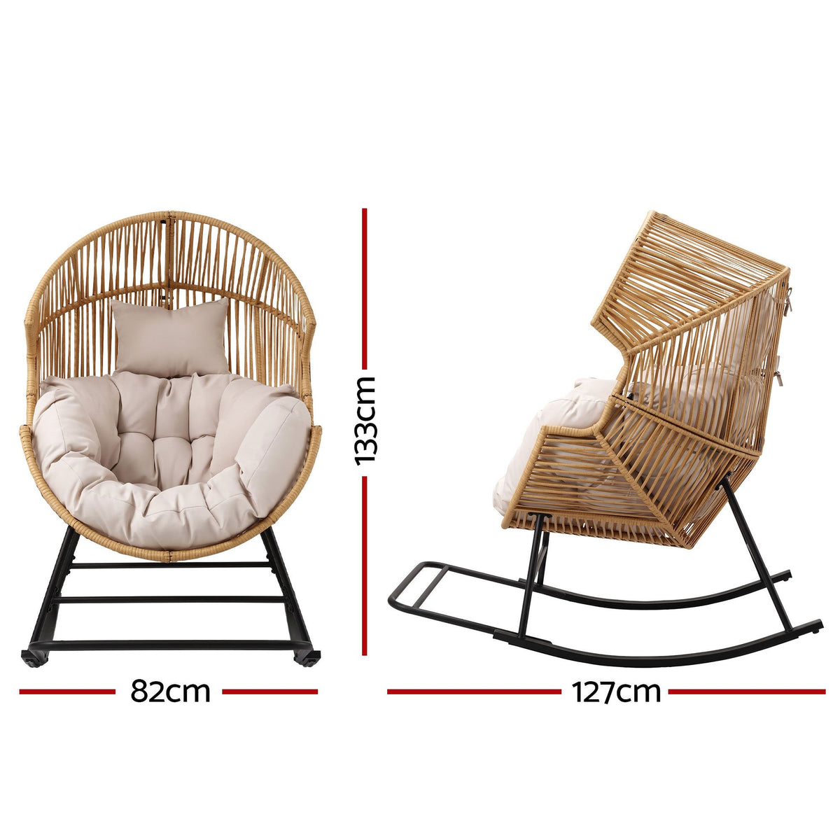 Gardeon Outdoor Egg Rocking Chair Rattan Lounger with Thick Cushion Patio Furniture Natural-Furniture > Outdoor > Outdoor Chairs-PEROZ Accessories