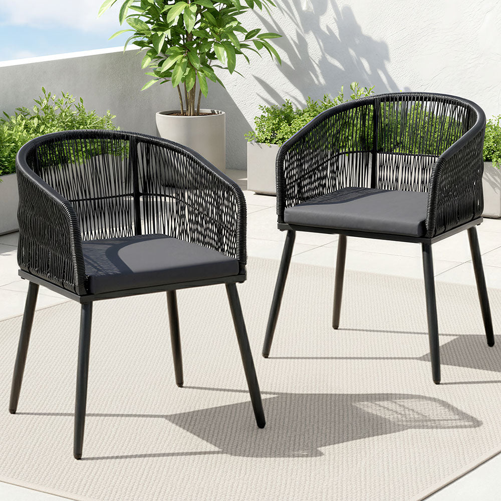 Gardeon 2PC Outdoor Dining Chairs Wicker Chair Patio Furniture Garden Steel Black-Furniture > Outdoor > Outdoor Chairs-PEROZ Accessories