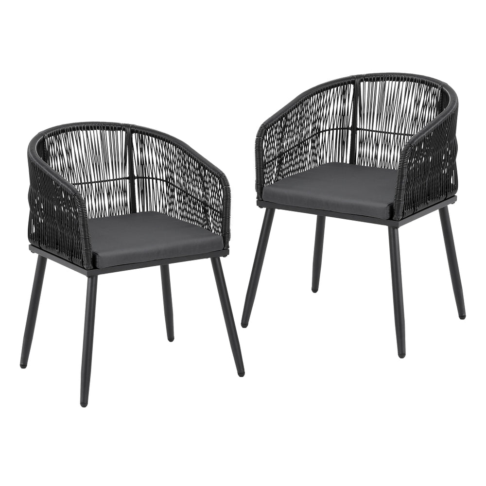 Gardeon 2PC Outdoor Dining Chairs Wicker Chair Patio Furniture Garden Steel Black-Furniture > Outdoor > Outdoor Chairs-PEROZ Accessories