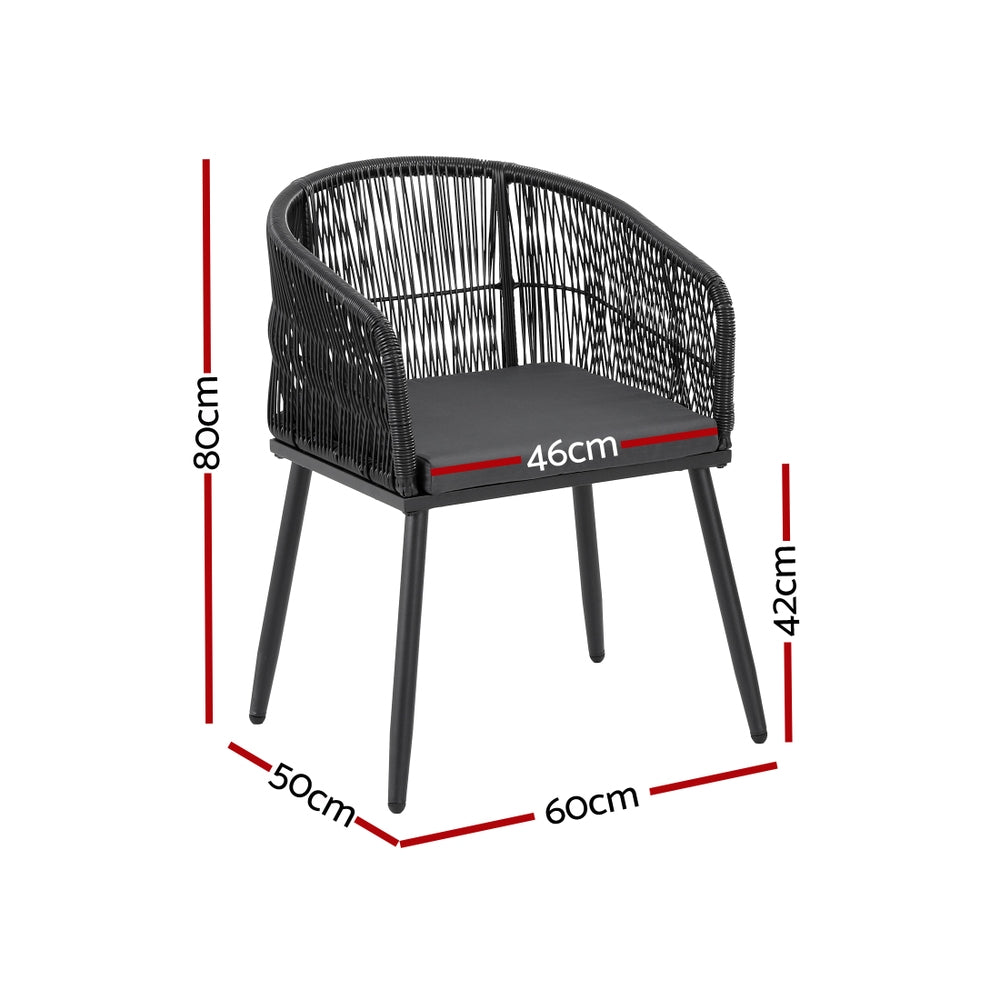 Gardeon 2PC Outdoor Dining Chairs Wicker Chair Patio Furniture Garden Steel Black-Furniture > Outdoor > Outdoor Chairs-PEROZ Accessories