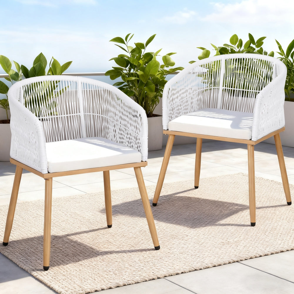 Gardeon 2PC Outdoor Dining Chairs Wicker Chair Patio Furniture Garden Steel White-Furniture > Outdoor > Outdoor Chairs-PEROZ Accessories