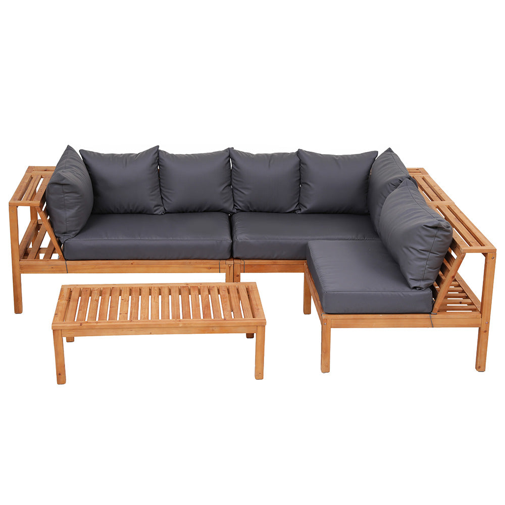 Gardeon 4 Pieces Outdoor Sofa Set 5-Seater Wooden Bench with Built-in Side Table-Furniture > Outdoor > Outdoor Sofas & Lounge Sets-PEROZ Accessories