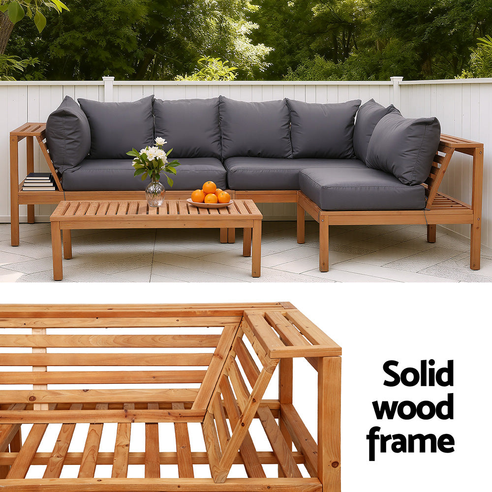 Gardeon 4 Pieces Outdoor Sofa Set 5-Seater Wooden Bench with Built-in Side Table-Furniture > Outdoor > Outdoor Sofas & Lounge Sets-PEROZ Accessories