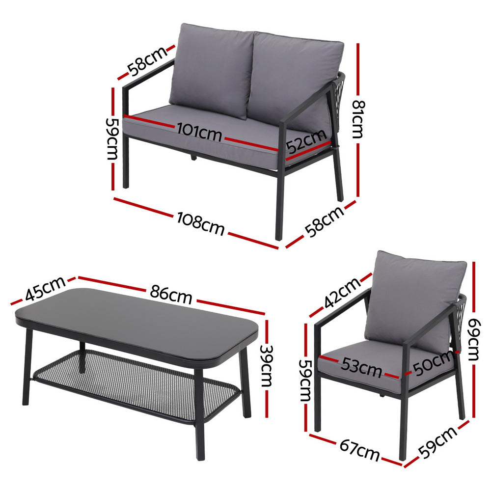Gardeon 4 Seater Outdoor Sofa Set 4PCS Table Chair Setting Patio Furniture-Furniture > Outdoor > Outdoor Sofas & Lounge Sets-PEROZ Accessories