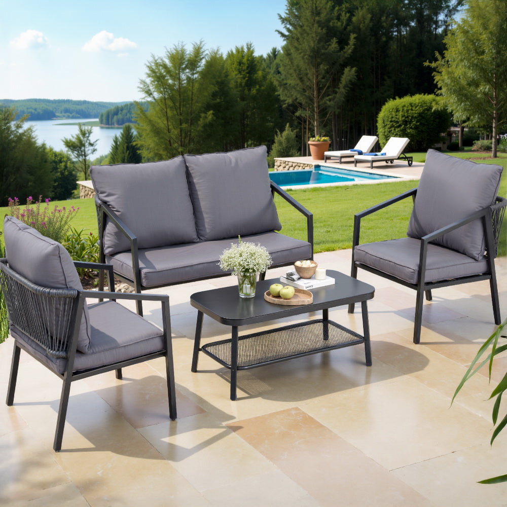 Gardeon 4 Seater Outdoor Sofa Set 4PCS Table Chair Setting Patio Furniture-Furniture > Outdoor > Outdoor Sofas & Lounge Sets-PEROZ Accessories