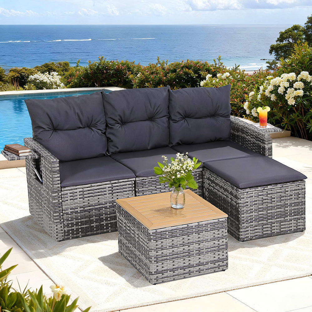 Gardeon 5 Pieces Outdoor Sofa Set 4-Seater Grey Rattan Patio Furniture Table and Chair Setting-Furniture > Outdoor > Outdoor Sofas & Lounge Sets-PEROZ Accessories