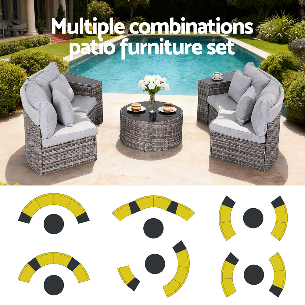 Gardeon 4 Seater Outdoor Sofa Set 7PCS Table Chair Set Garden Rattan Patio Furniture-Furniture > Outdoor > Outdoor Sofas & Lounge Sets-PEROZ Accessories