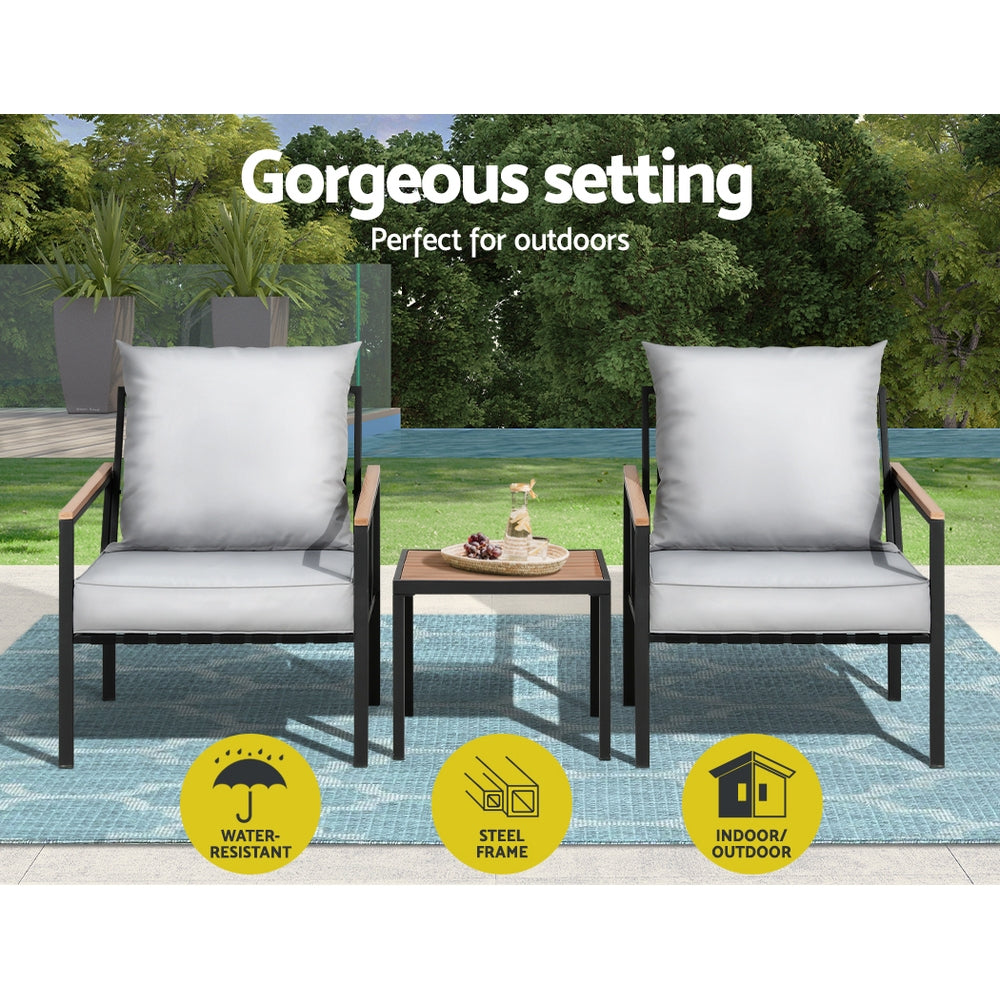 Gardeon 3PC Outdoor Furniture Bistro Set Lounge Setting Chairs Table Patio Black-Outdoor Bistro Sets-PEROZ Accessories