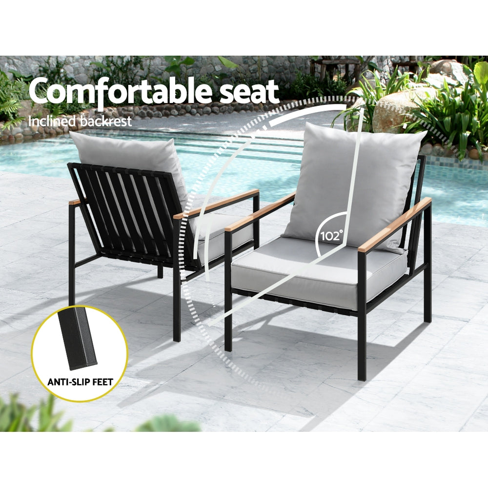 Gardeon 3PC Outdoor Furniture Bistro Set Lounge Setting Chairs Table Patio Black-Outdoor Bistro Sets-PEROZ Accessories