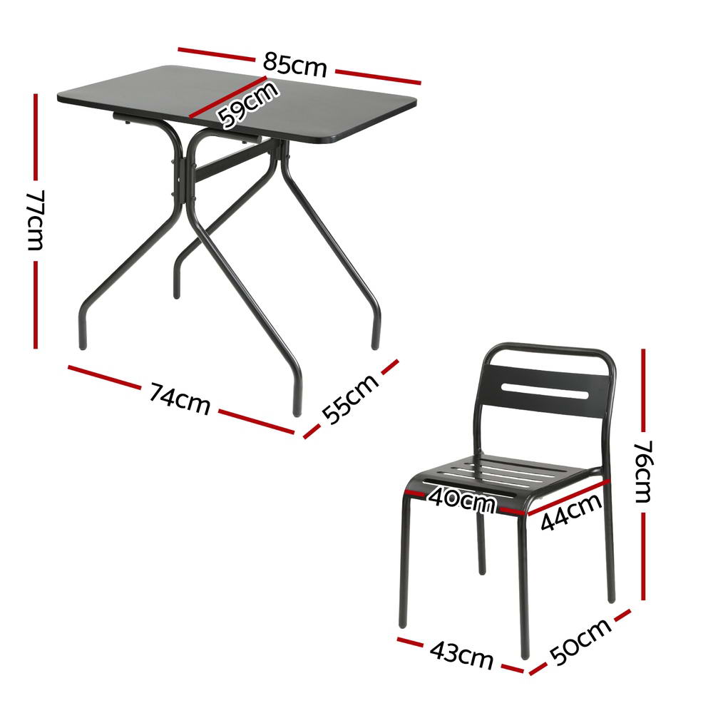 Gardeon 3PC Outdoor Bistro Set Patio Furniture Steel Table and Chairs Black-Furniture > Outdoor > Outdoor Dining Sets-PEROZ Accessories