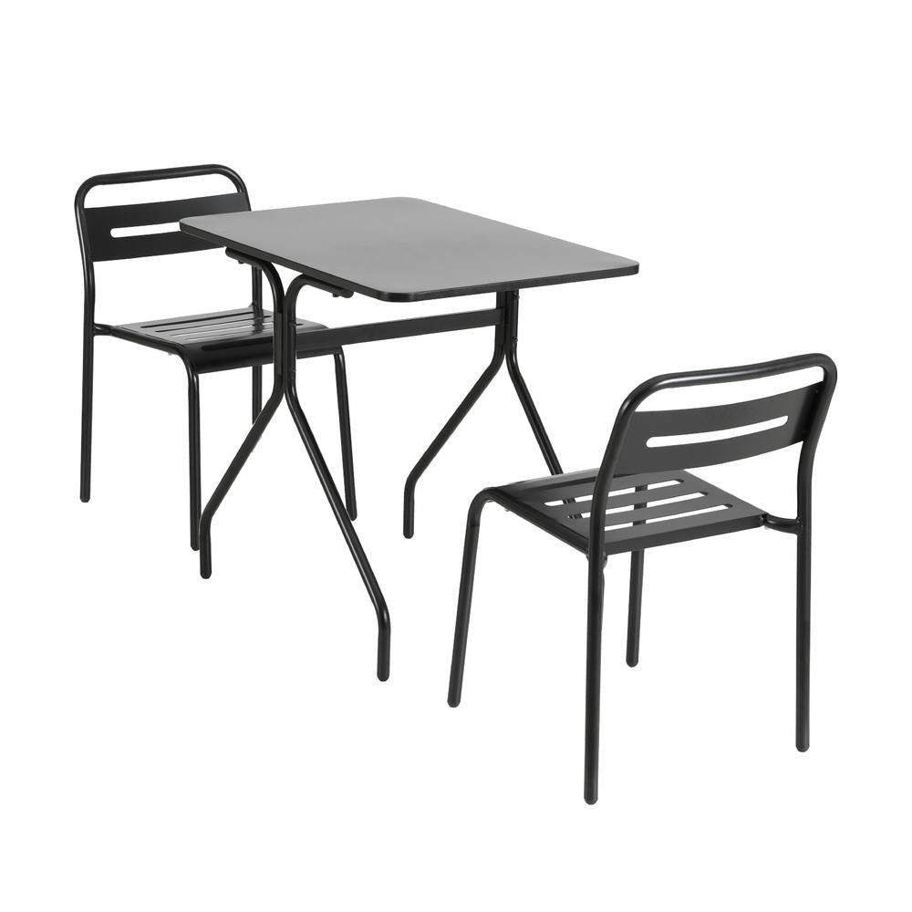 Gardeon 3PC Outdoor Bistro Set Patio Furniture Steel Table and Chairs Black-Furniture > Outdoor > Outdoor Dining Sets-PEROZ Accessories