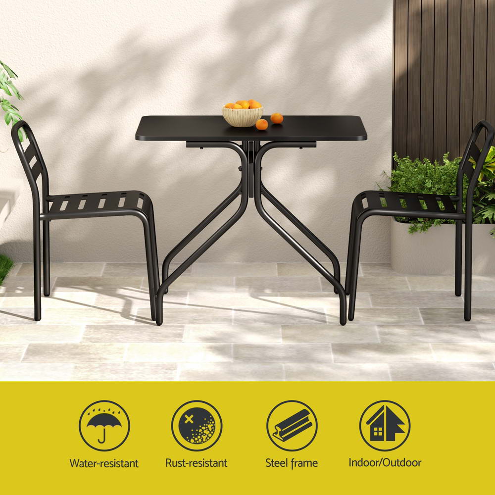 Gardeon 3PC Outdoor Bistro Set Patio Furniture Steel Table and Chairs Black-Furniture > Outdoor > Outdoor Dining Sets-PEROZ Accessories