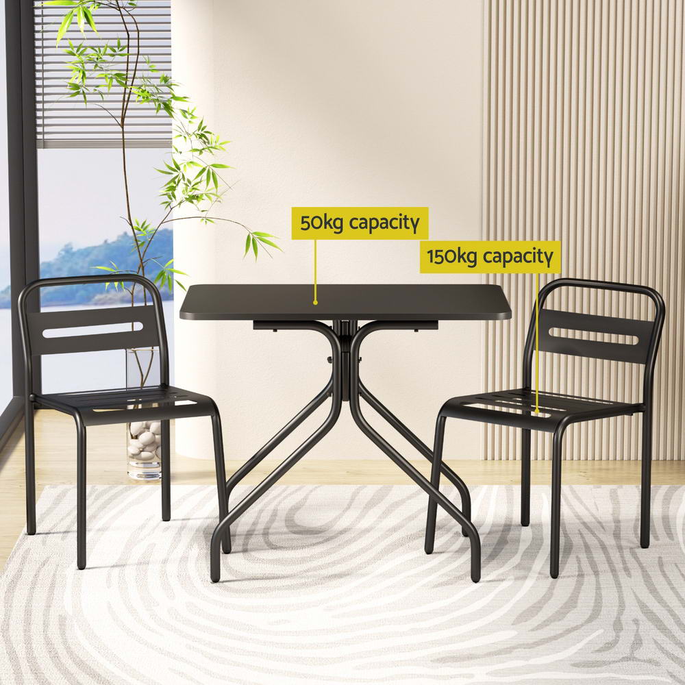 Gardeon 3PC Outdoor Bistro Set Patio Furniture Steel Table and Chairs Black-Furniture > Outdoor > Outdoor Dining Sets-PEROZ Accessories