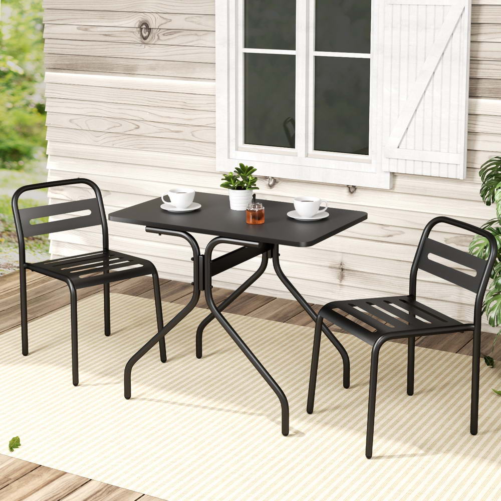Gardeon 3PC Outdoor Bistro Set Patio Furniture Steel Table and Chairs Black-Furniture > Outdoor > Outdoor Dining Sets-PEROZ Accessories
