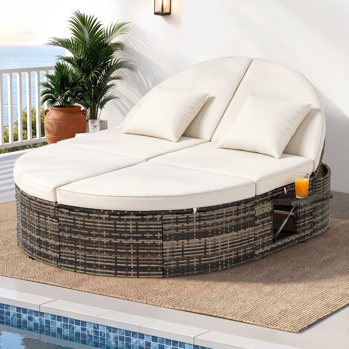 Gardeon Outdoor Day Bed Sun Lounge Setting Wicker Lounger Patio Furniture w/ Retractable Side Tray