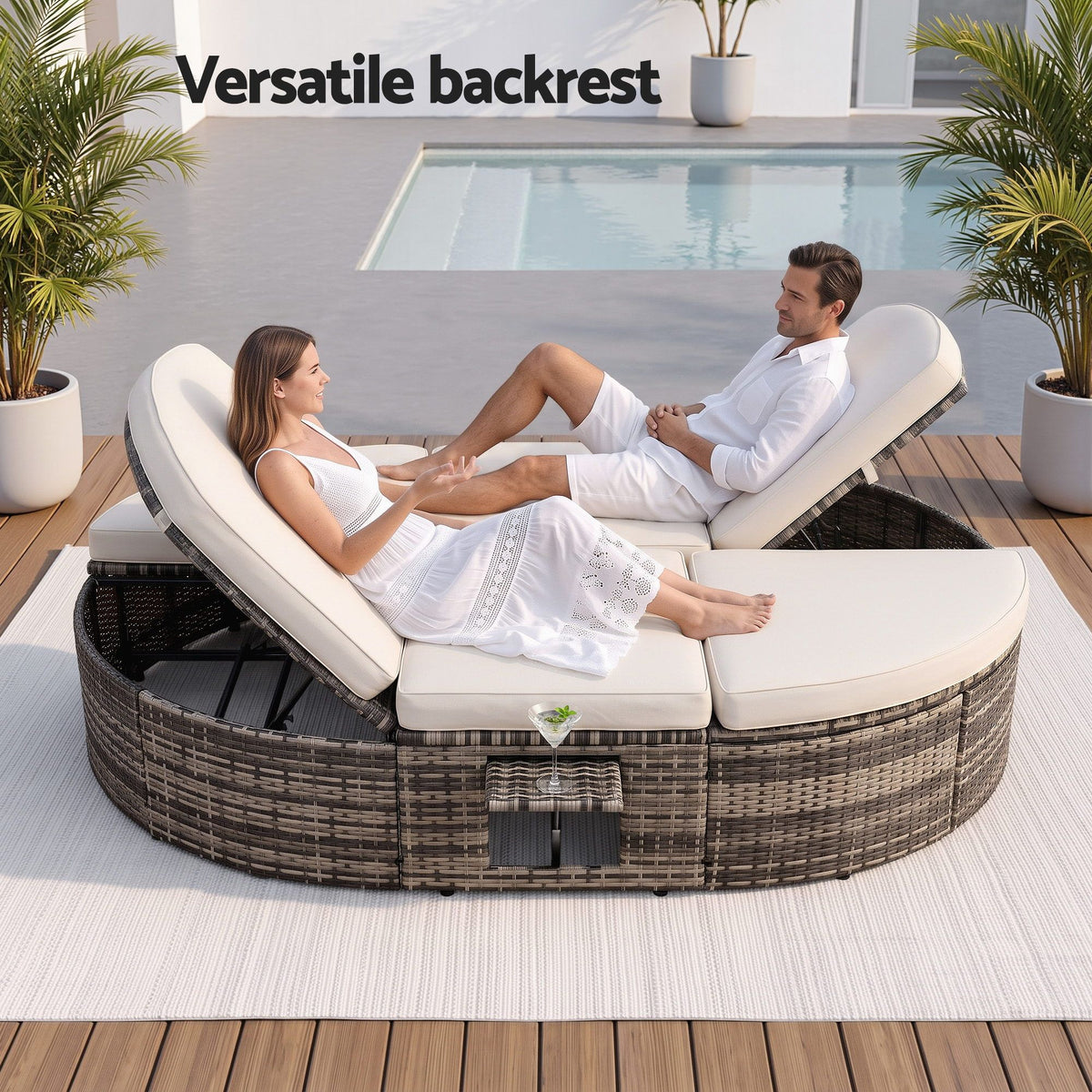 Gardeon Outdoor Day Bed Sun Lounge Setting Wicker Lounger Patio Furniture w/ Retractable Side Tray
