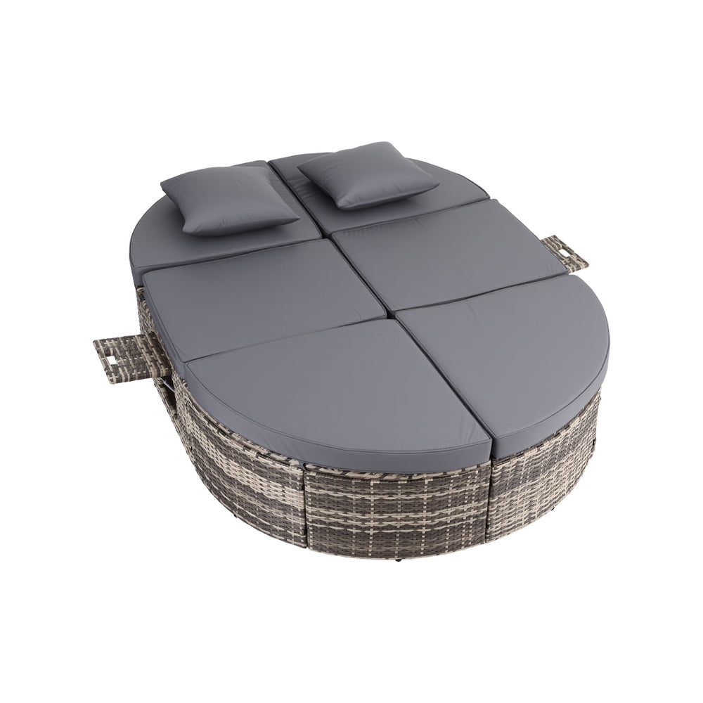 Gardeon Outdoor Day Bed Sun Lounge Setting Wicker Lounger Patio Furniture w/ Retractable Side Tray-Furniture > Outdoor > Outdoor Chairs-PEROZ Accessories