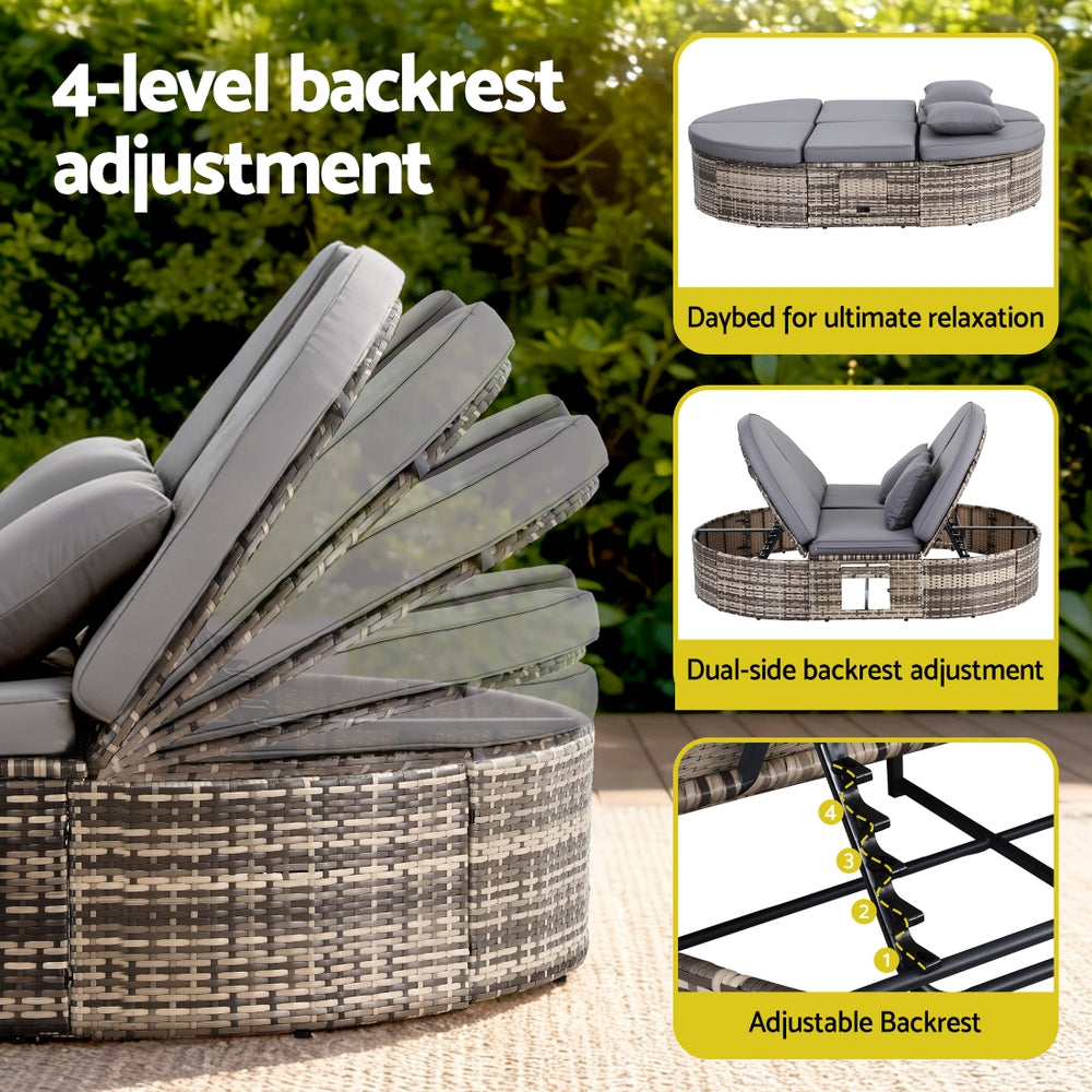 Gardeon Outdoor Day Bed Sun Lounge Setting Wicker Lounger Patio Furniture w/ Retractable Side Tray-Furniture > Outdoor > Outdoor Chairs-PEROZ Accessories
