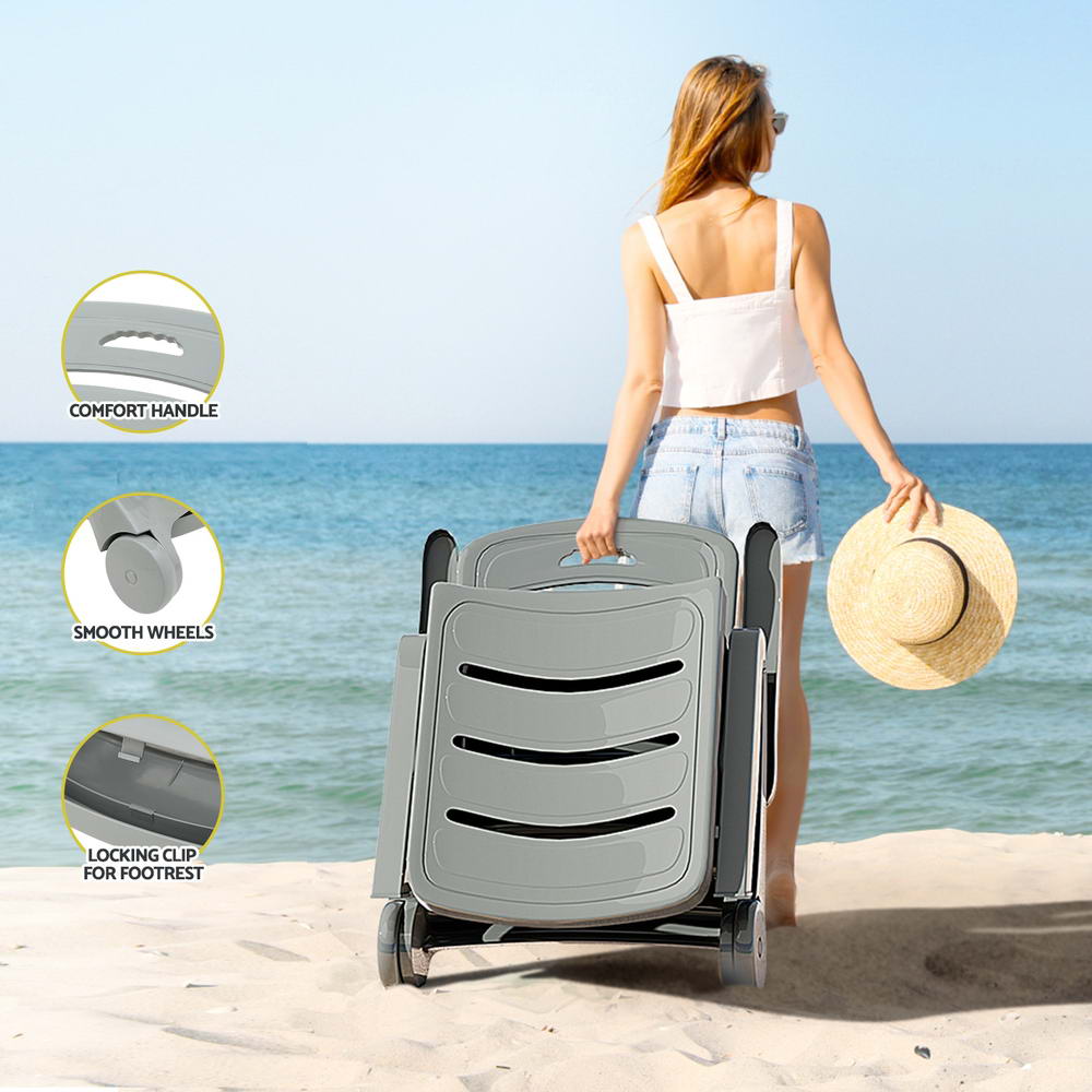 Gardeon Sun Lounger Folding Lounge Chair Wheels Patio Outdoor Furniture Grey-Furniture > Outdoor-PEROZ Accessories