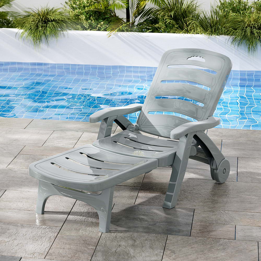 Gardeon Sun Lounger Folding Lounge Chair Wheels Patio Outdoor Furniture Grey-Furniture > Outdoor-PEROZ Accessories