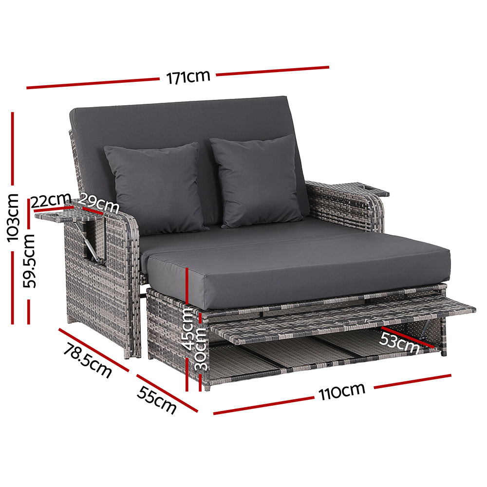 Gardeon Outdoor Day Bed Sun Lounge Setting Wicker Lounger Patio Furniture Grey-Furniture > Sofas > Sofas & Sofa Beds-PEROZ Accessories