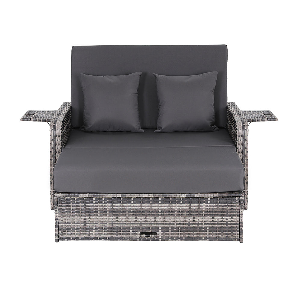 Gardeon Outdoor Day Bed Sun Lounge Setting Wicker Lounger Patio Furniture Grey-Furniture > Sofas > Sofas & Sofa Beds-PEROZ Accessories