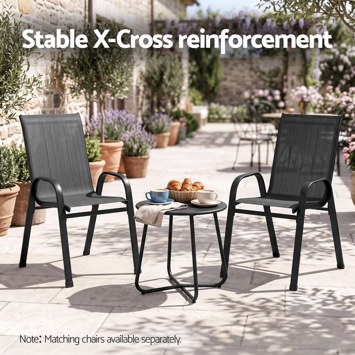 Gardeon Outdoor Side Table Steel Frame for Patio Balcony Garden Black-Furniture > Living Room > Side Tables-PEROZ Accessories