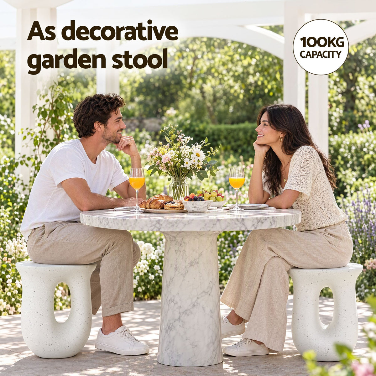 Gardeon Outdoor Side Table MGO Arch Cutout Garden Stool Stone Look White-Furniture > Living Room > Side Tables-PEROZ Accessories