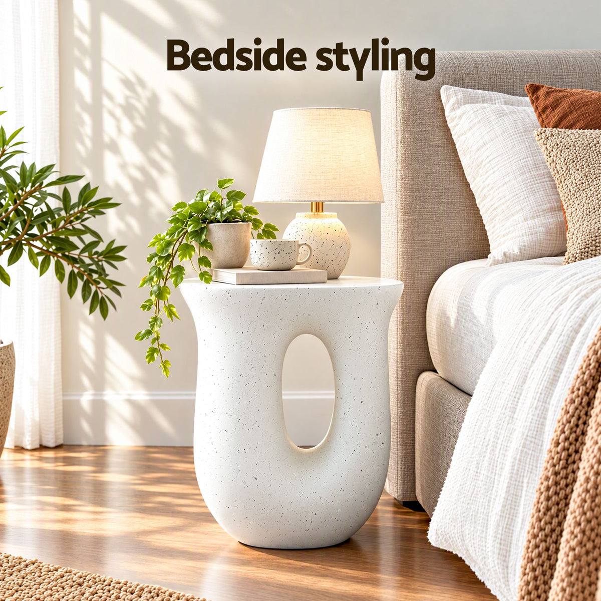 Gardeon Outdoor Side Table MGO Arch Cutout Garden Stool Stone Look White-Furniture > Living Room > Side Tables-PEROZ Accessories