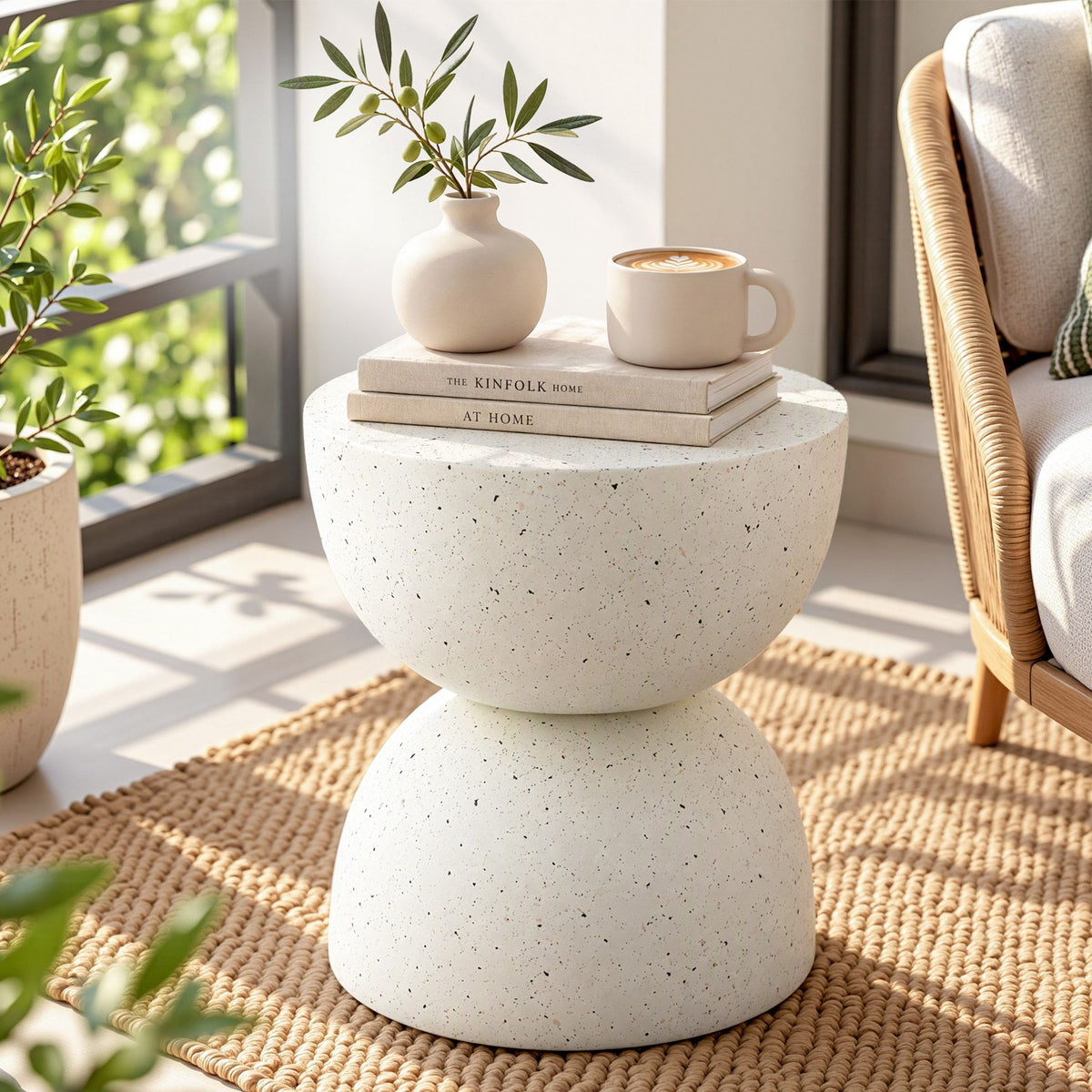 Gardeon Outdoor Side Table MGO Hourglass Garden Stool Terrazzo Look White-Furniture > Living Room > Side Tables-PEROZ Accessories