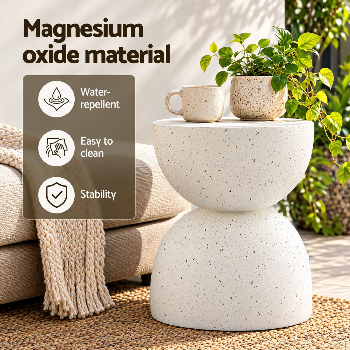 Gardeon Outdoor Side Table MGO Hourglass Garden Stool Terrazzo Look White-Furniture > Living Room > Side Tables-PEROZ Accessories