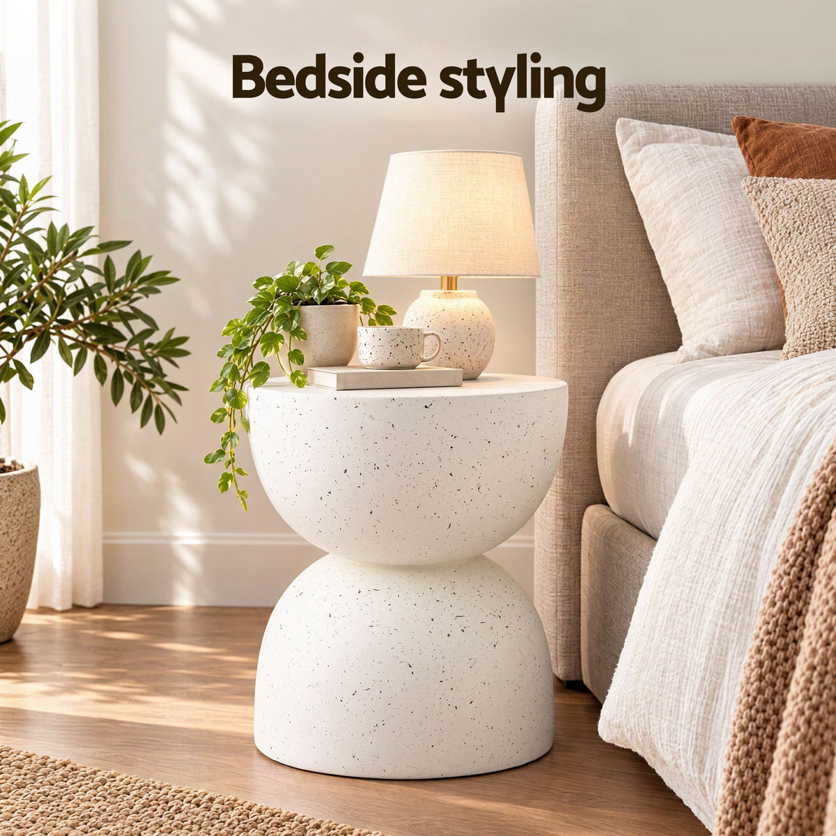 Gardeon Outdoor Side Table MGO Hourglass Garden Stool Terrazzo Look White-Furniture > Living Room > Side Tables-PEROZ Accessories