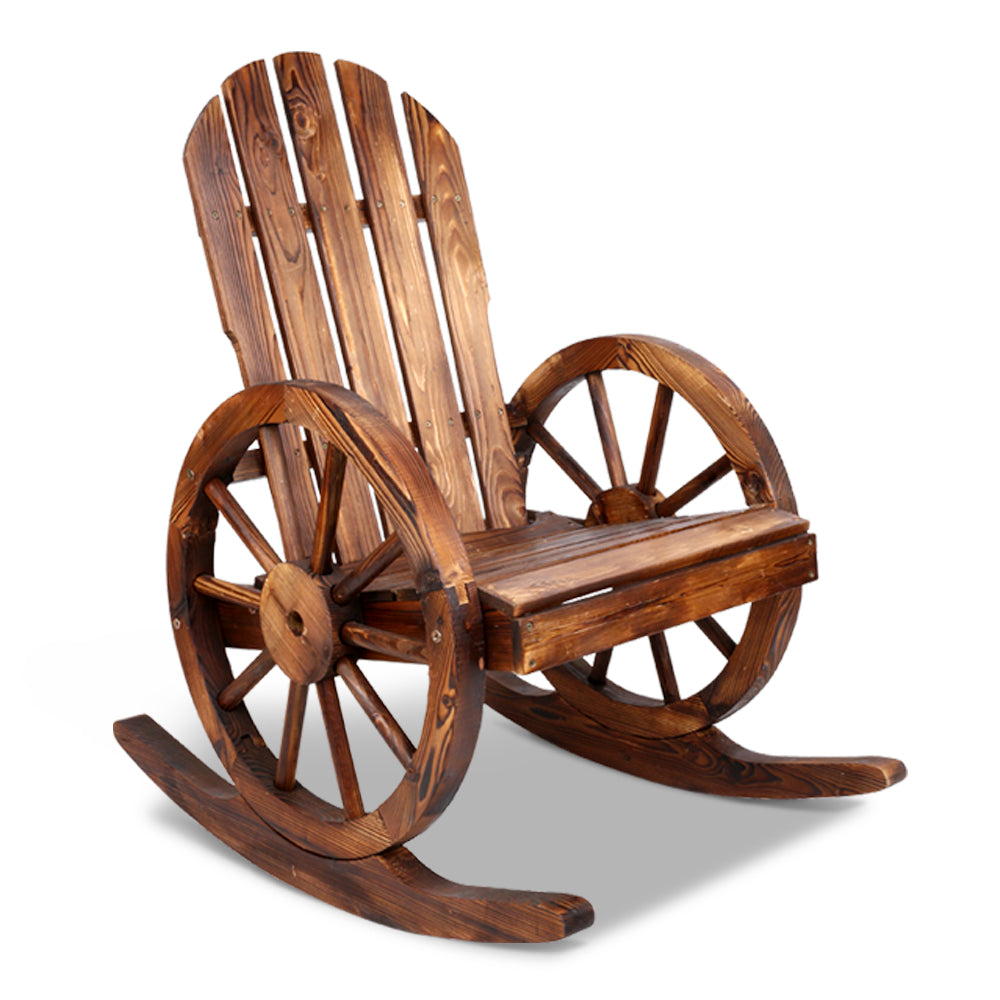 Gardeon Wagon Wheels Rocking Chair - Brown-Outdoor Recliners-PEROZ Accessories
