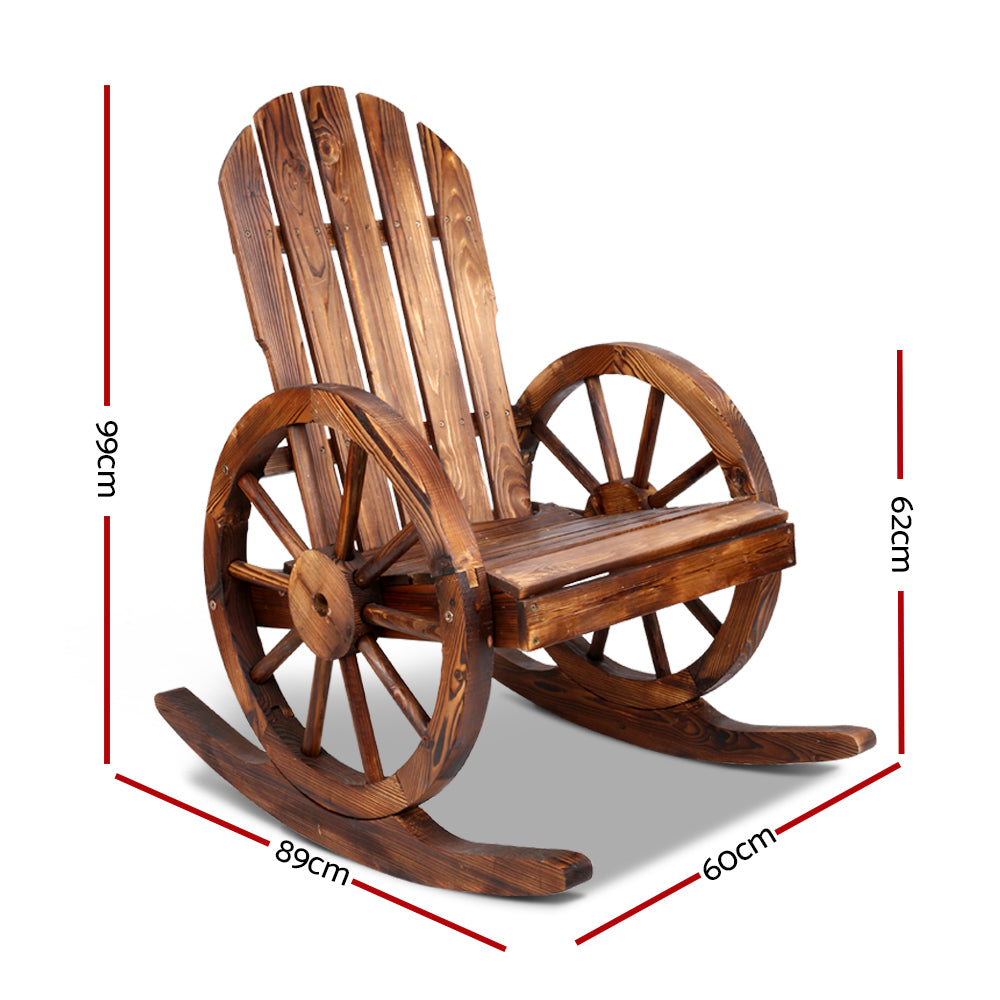 Gardeon Wagon Wheels Rocking Chair - Brown-Outdoor Recliners-PEROZ Accessories