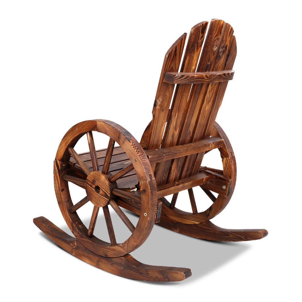 Gardeon Wagon Wheels Rocking Chair - Brown-Outdoor Recliners-PEROZ Accessories