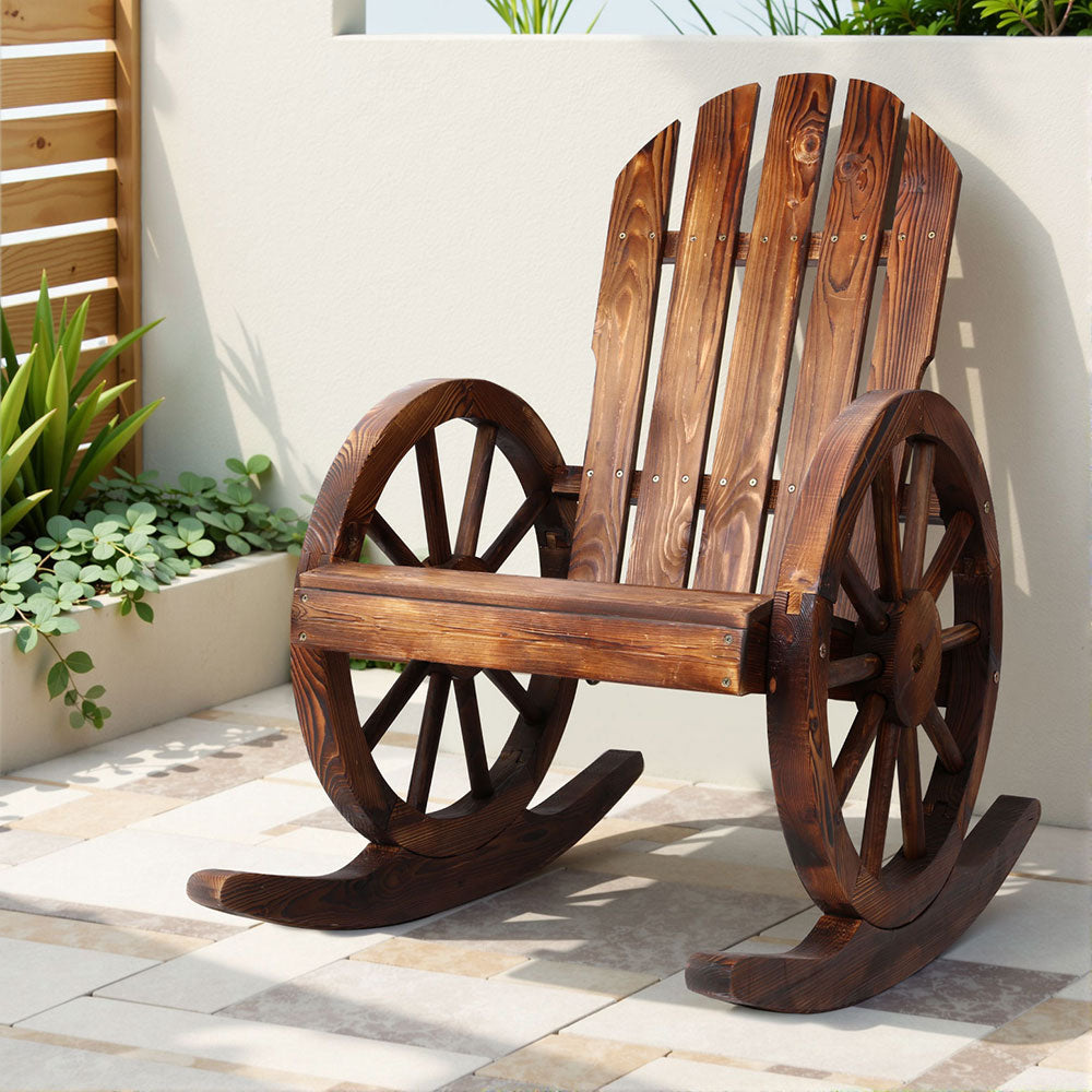 Gardeon Wagon Wheels Rocking Chair - Brown-Outdoor Recliners-PEROZ Accessories
